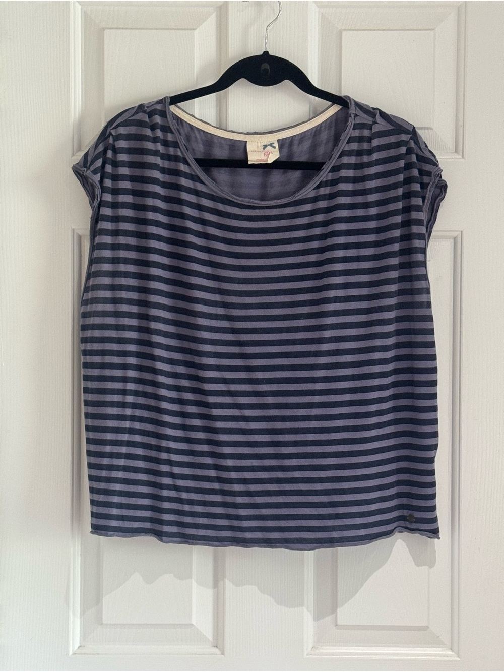 Tommy Girl Women's Navy and Gray Striped Short Sleeve Top